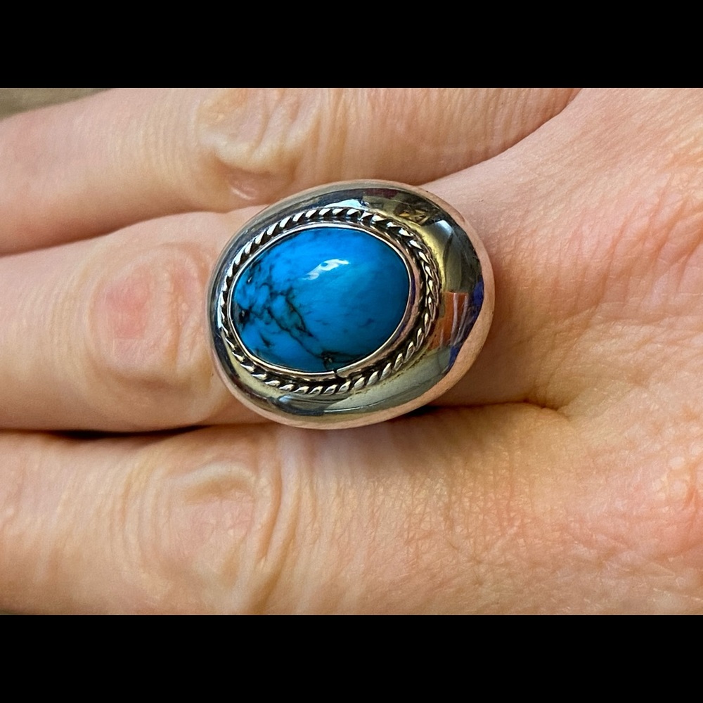 Gorgeous Taxco Mexico turquoise 925 sterling silver wrap ring